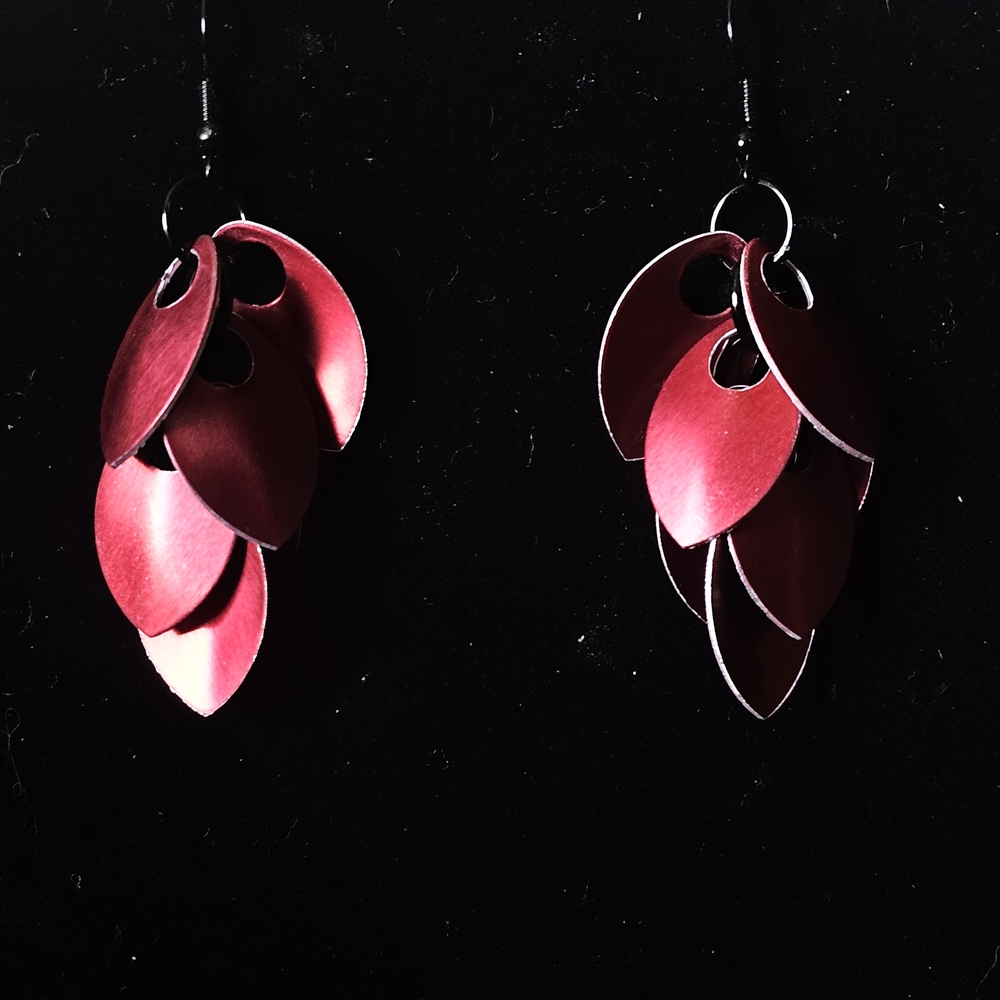 Maroon Petal Chainmail Earrings